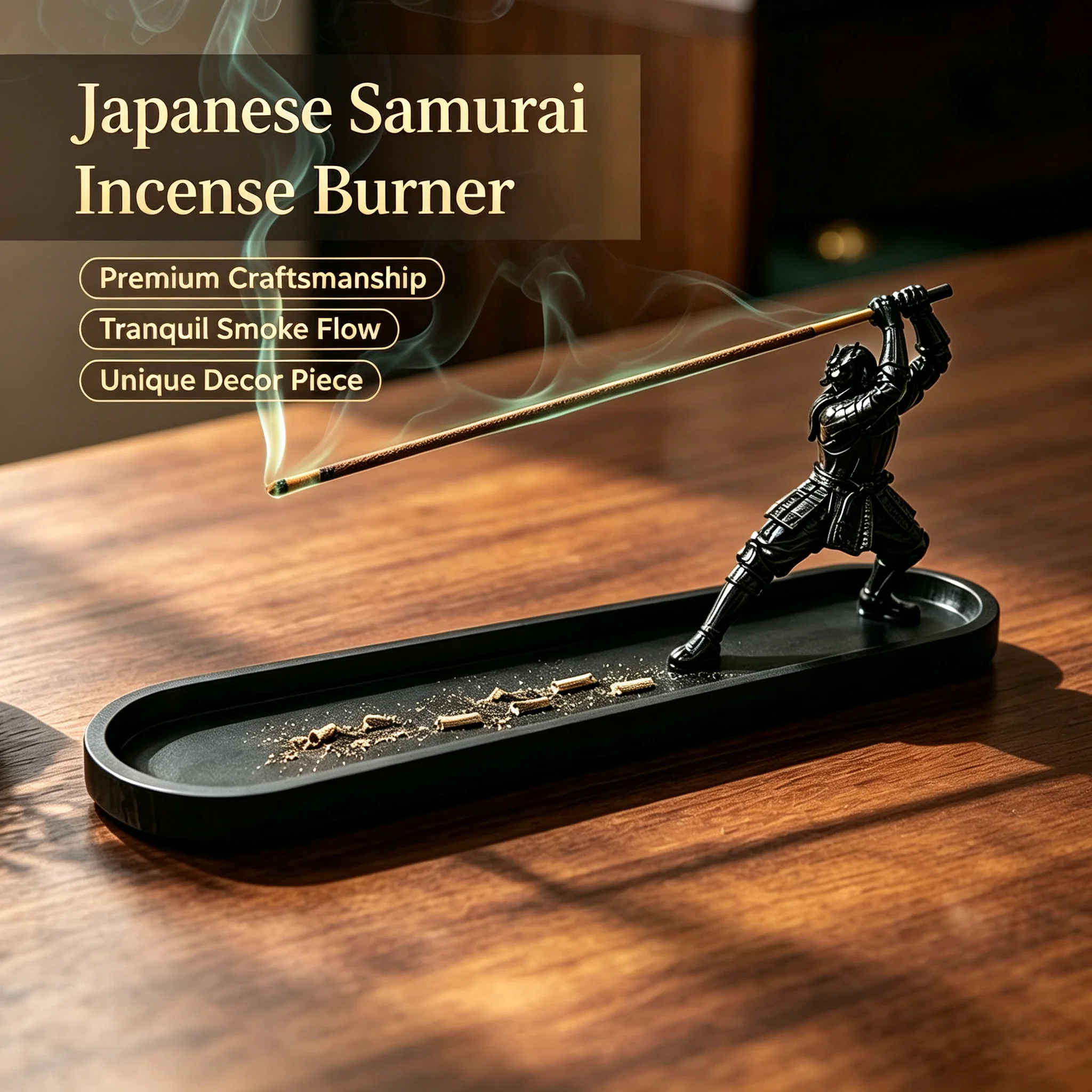 Japanese Samurai Incense Burner Novelty Ash Catcher Incense Stick Burner for Home Living Room Bedroom Yoga Room Office Desktop