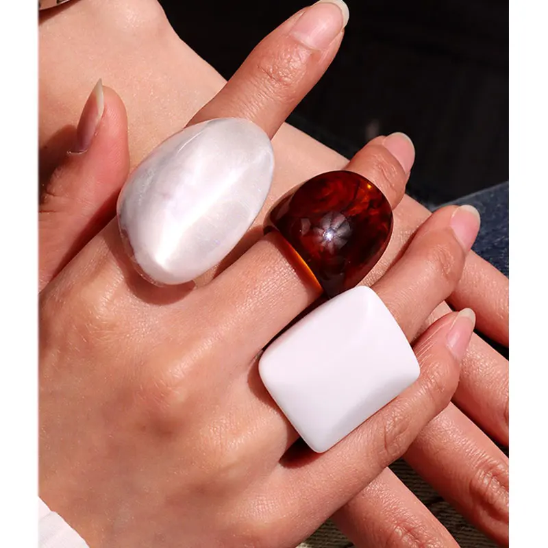 3pcs/set Alien Geometric Irregular Rectangular Oval White Brown Resin Bracelet Set Ring for Women Trendy Vintage Jewelry NEW
