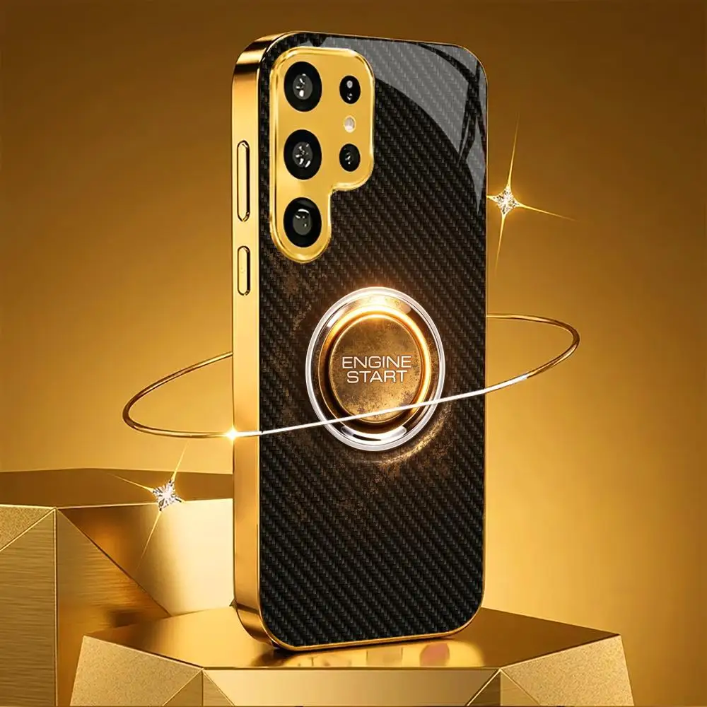 Carbon fiber gold button phone case 폰케이스 s26 ultra case s25 ultra glass for Samsung Galaxy S26 S25 S24 S23 S22 FE,Ultra,Plus