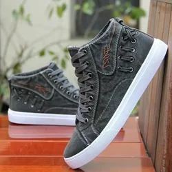 2023Canvas Shoes for Men Summer New Men's Casual Shoes High Top Vulacnized Shoes Male Flats Lace-up Sneakers Zapatos Hombre