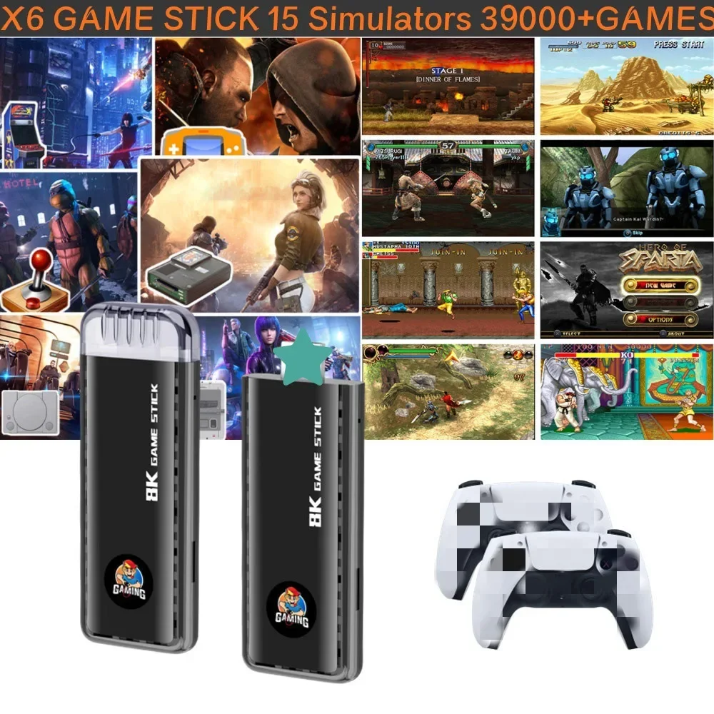 HOT X6 USB video game consoles 2.4G Wireless Controllers  H133 Retro 8K Game stick 15 Simulators 64G 39000+  For PS1/FC/GBA