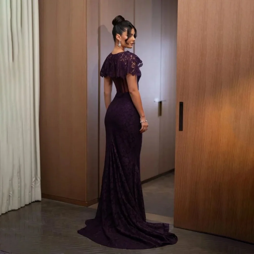 تخصيص رائعة Ruched الدانتيل زين المرأة فستان حفلة موسيقية بلا أكمام الساحرة حورية البحر فستان الحفلات الكشكشة المرأة ثوب مسائي #2