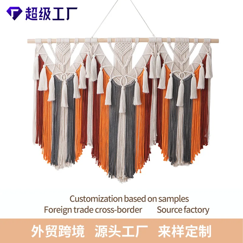 83x110cm Boho Color Block Tapestry Hand Woven Tassel Wall Hanging Bedroom Headboard Wall Decor Home Art Ornament
