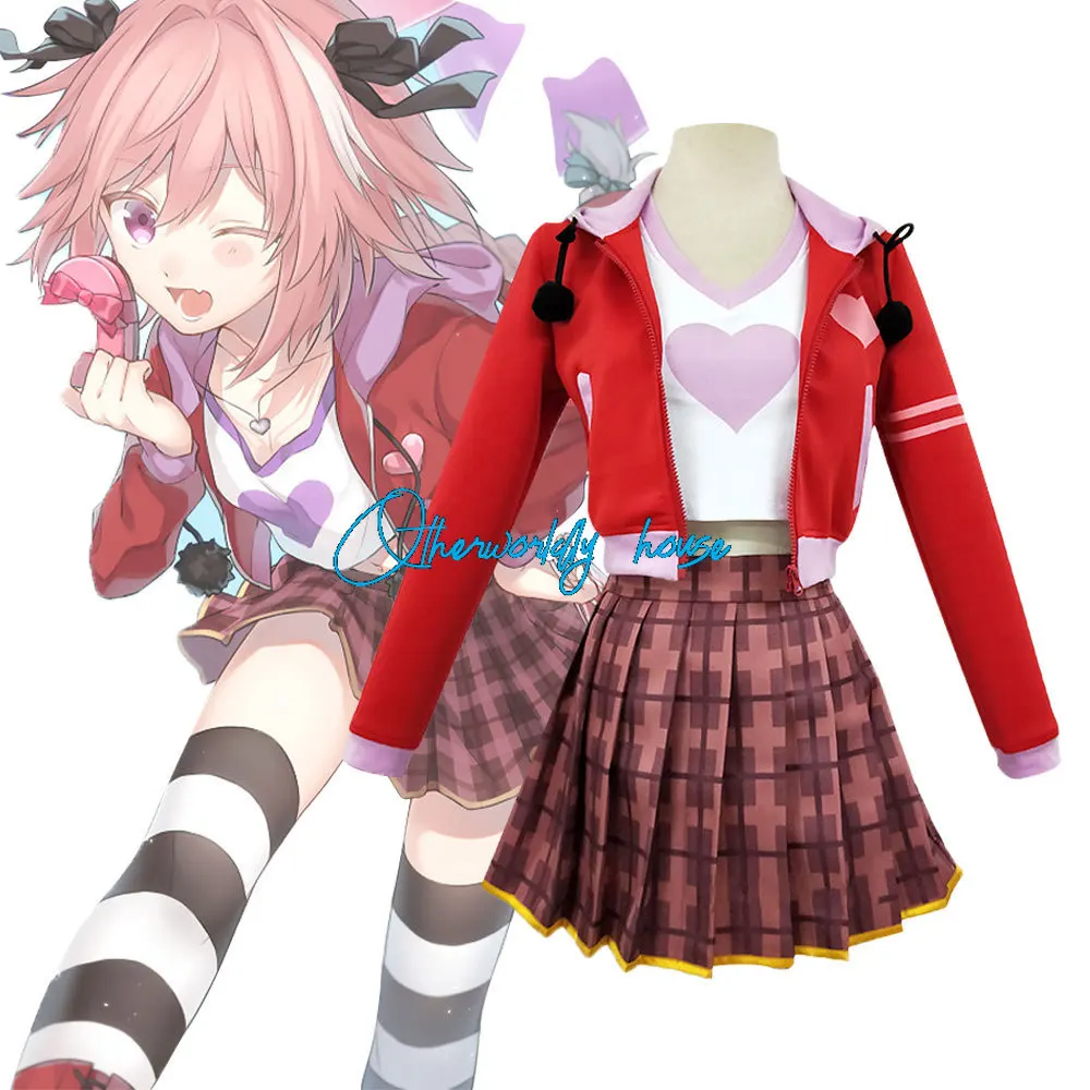 Fate/Apocrypha Astolfo Cosplay Costume Women Men Daily Halloween Role Play Lovely Cool Outfit Pink Wig Red Top Skirt Full Suit