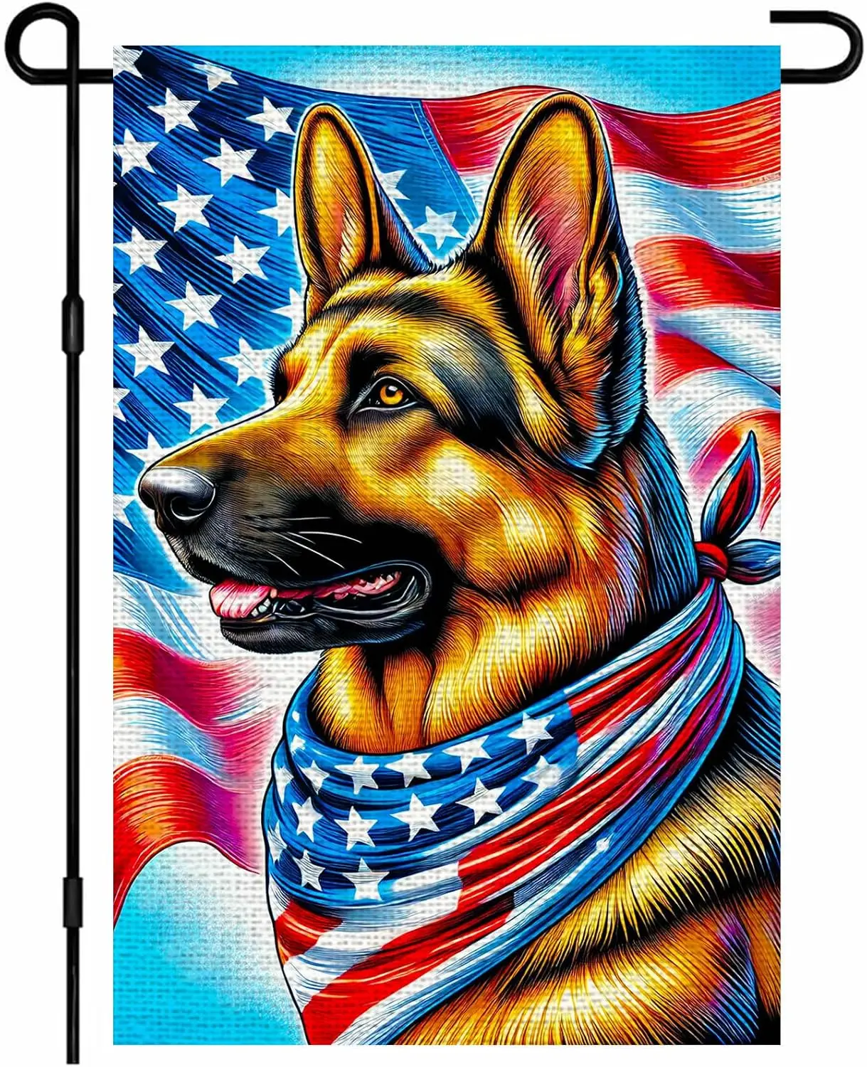 IVN 4th of July German Shepherd Dog Yard Flag Patriotic Garden Flag 12 x 18 Inch Double Sided Burlap American Flags for Memo jjp