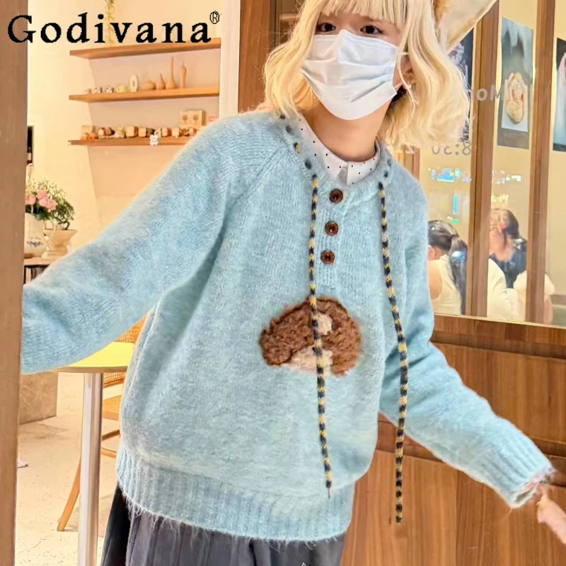 

Soft Plush Embroidered Pullover Sweater for Women Japanese Style Fluffy and Cute Sweater Female High Street Knitted Jumpers