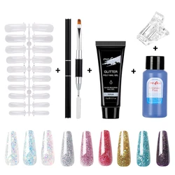 5 pezzi Glitter Poly Nail Gel Kit UV LED Builder Poly acrilico Gel Set con stampo pennello per unghie per Nail Art Polygels Extension Gel Kit