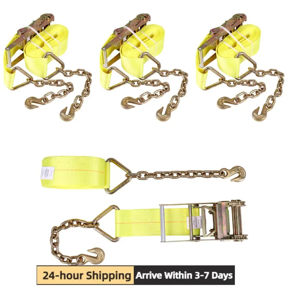 

4Pcs Heavy Duty Winch Straps 4in X 40ft with Chains Anchor Grab Hooks 6600LBS Working Load for Tires Motorcycles Trailers