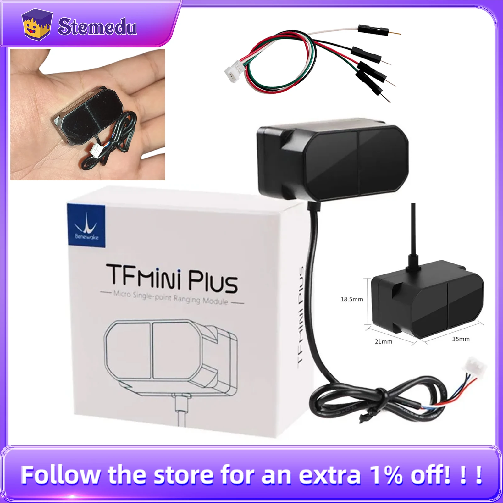Benewake Lidar TFmini Plus Sensor Module Single-Point Ranging Module 0.1-12m Measurement Range Distance,Support I/O for Drone