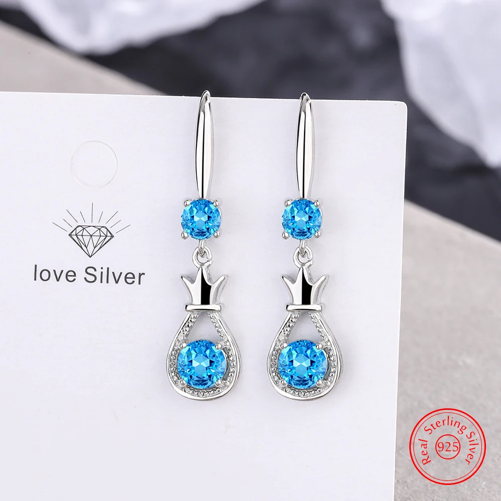 

Quality Jewelry Lady 925 Stelring Silver Zircon Crystal Crown Drop Earrings Fashion New FQL25079