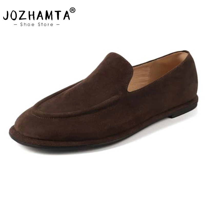 JOZHAMTA  Size 34-40 Real Leather Women Casual Ballet Flats Shoes Leopard Classic Low Heels For Spring 2025 Shoes Office Lady