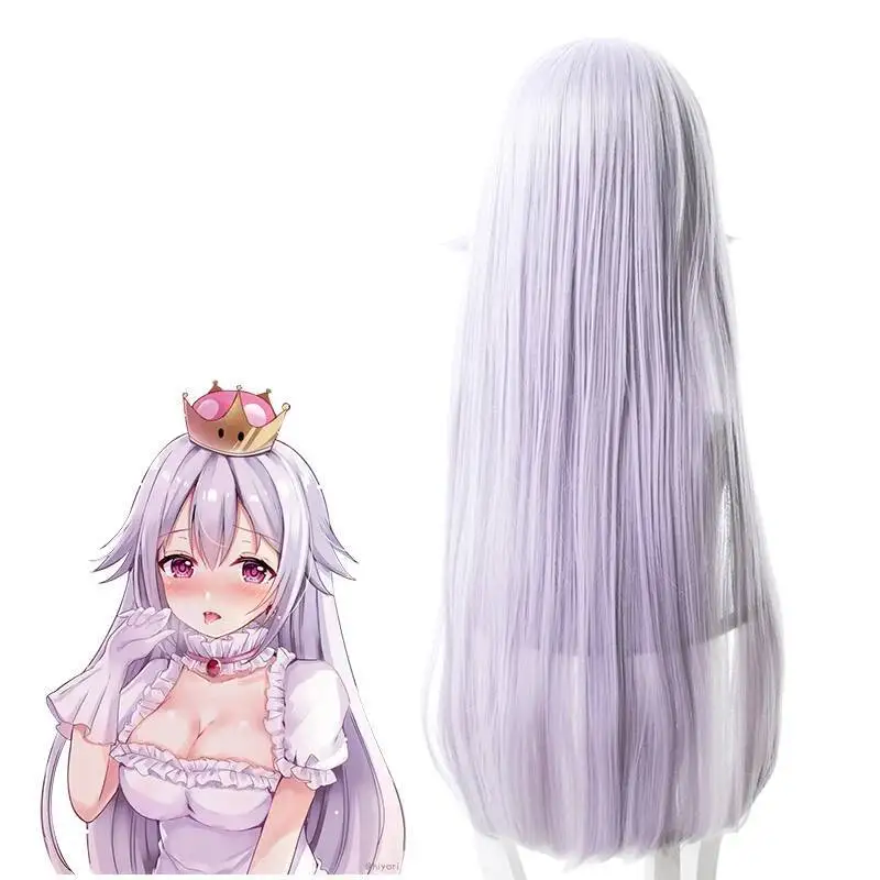 Anime Booette Cosplay Wig Queen Boo Bowsette Boosette White Long 80 Hair Wig For Hallowmas Party Role Play