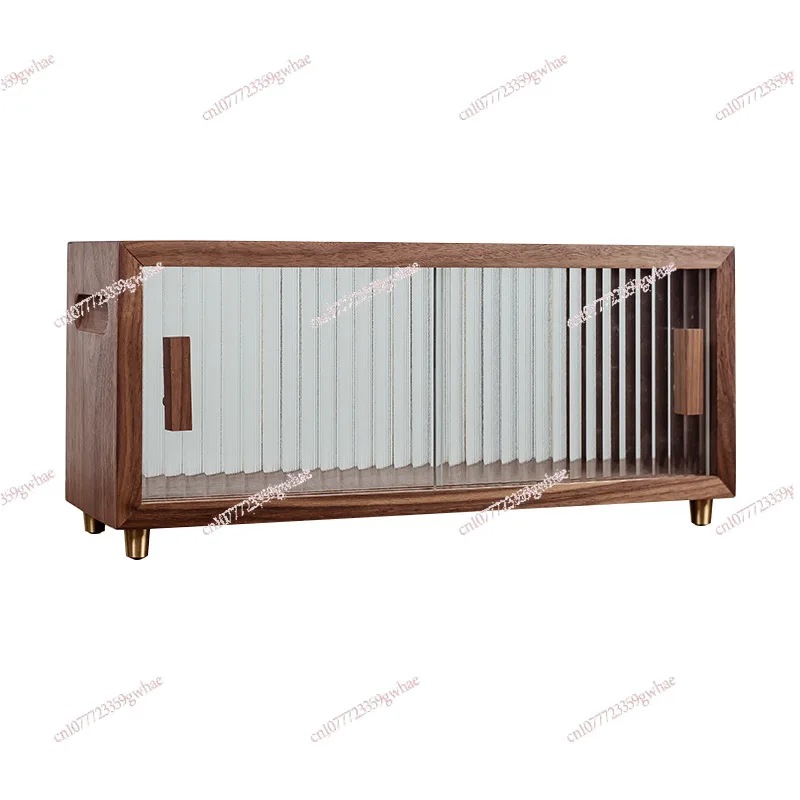 

Solid wood desktop storage box, dust-proof water cup storage cabinet, black walnut.