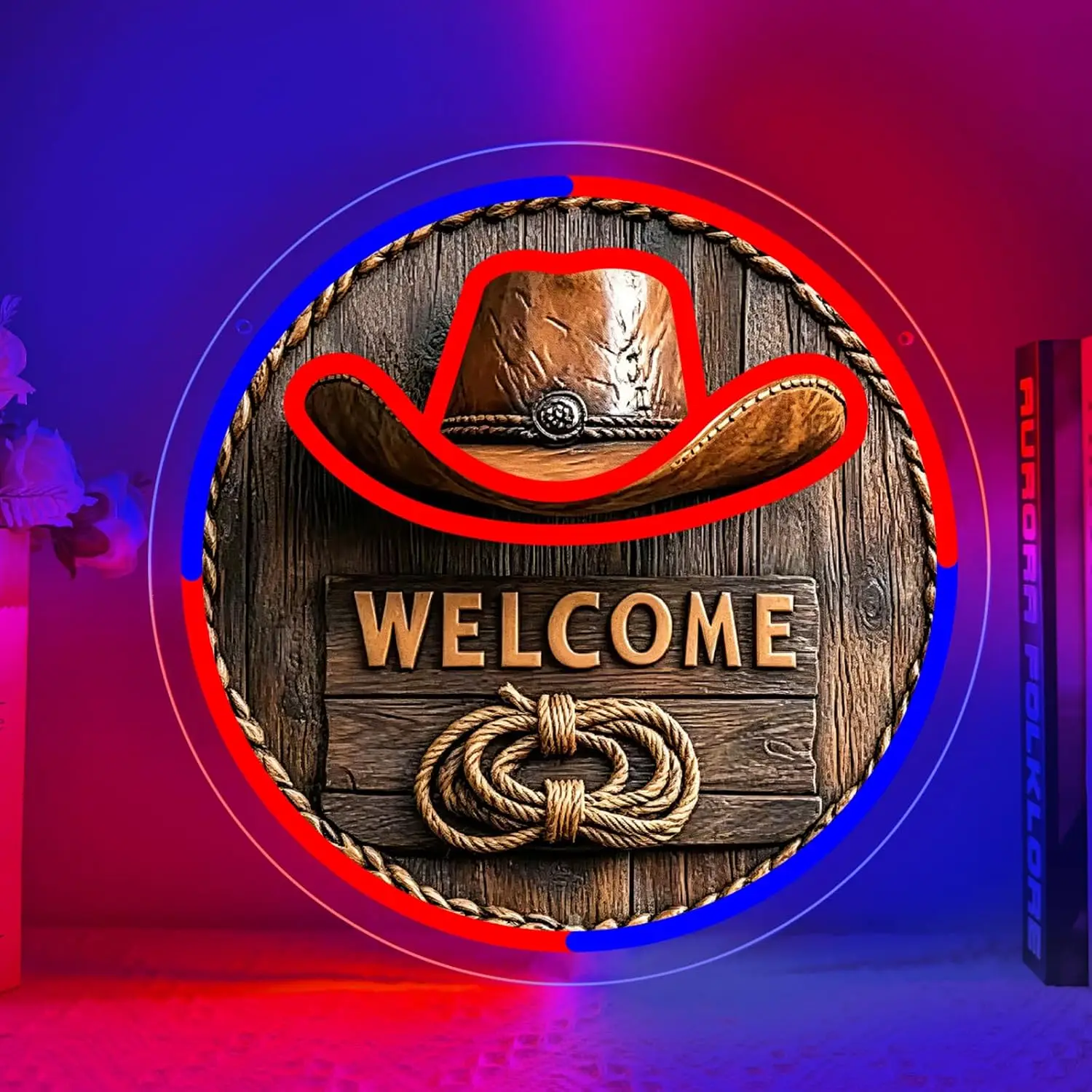 Cowboy Hat Welcome Neon Sign Christmas Decor LED Neon Light Western Style Wall Art For Bar Farm Room Xmas Gift USB Neon Lamp