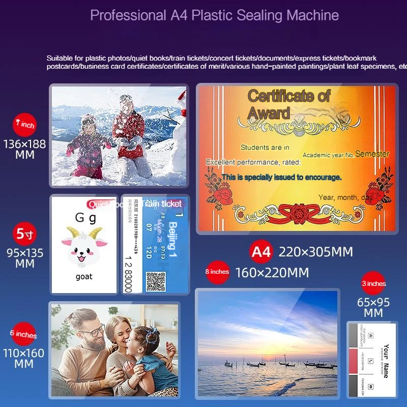A4 Photo Plastic Sealing Machine Home Office Multi-functional Small Press Film Machine Thermal Plastic Cold Framing Universal