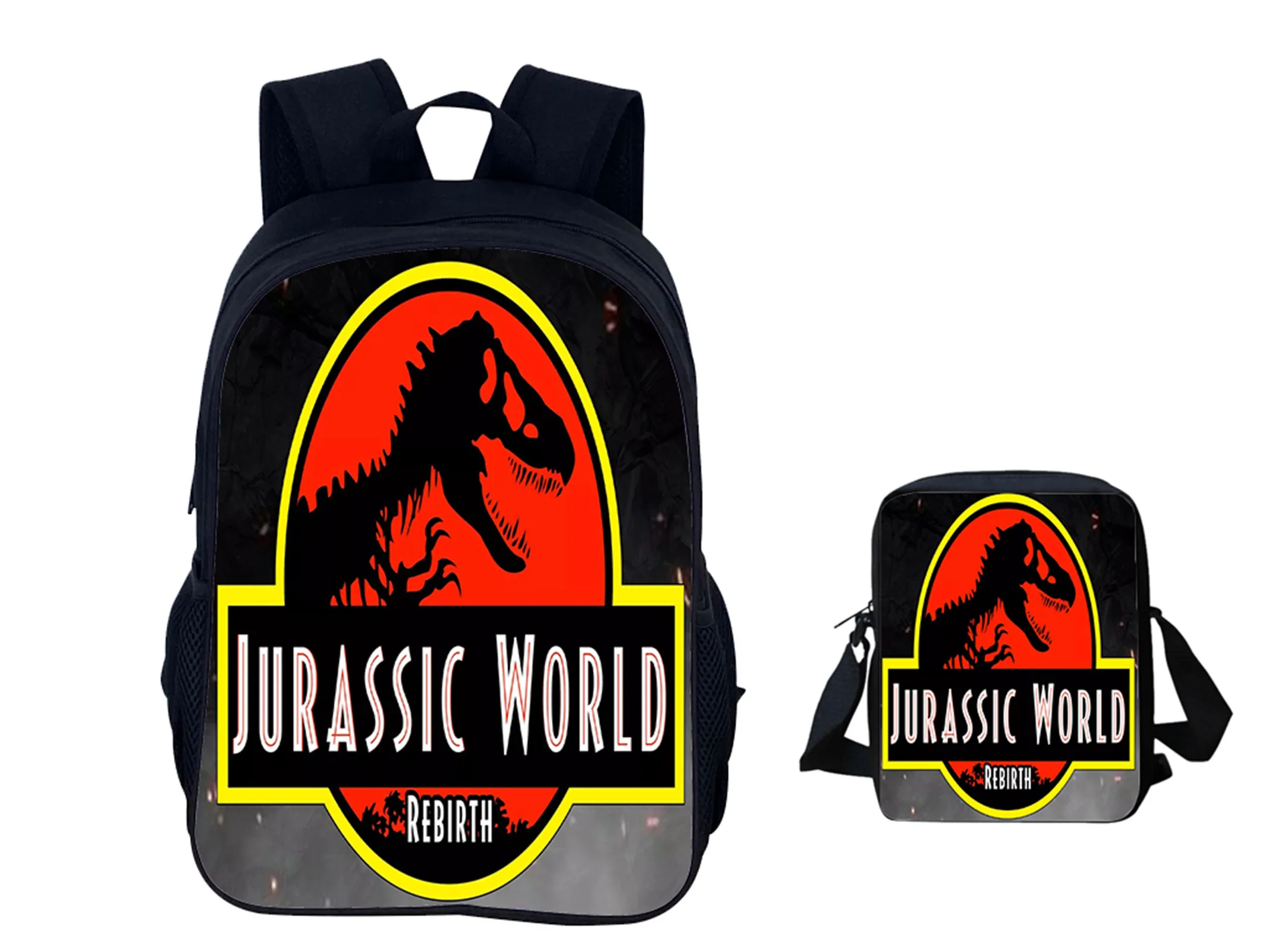 

Elementary Kids Waterproof Backpack+Canvas Side Bag 2Pcs Set-Jurassic World Fashion Durable Bookbag for Child