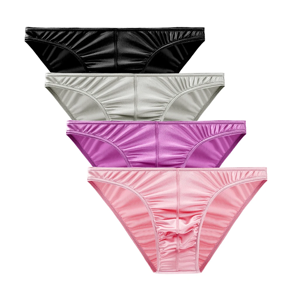 4Pcs/Bag Mens Panties Sexy Satin Silky Underwear Sissy Gay For Man Solid Color High Quality Briefs  Many Styles