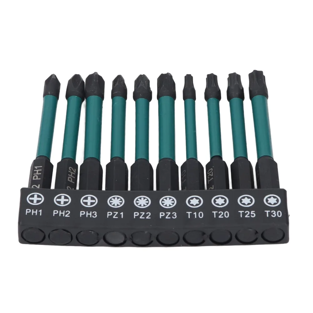 10PCS 1/4 Inch Hex Shank Screwdriver Bit Set Black Phosphating S2 Alloy Steel Impact Driver Bits 70mm Length Magnetic