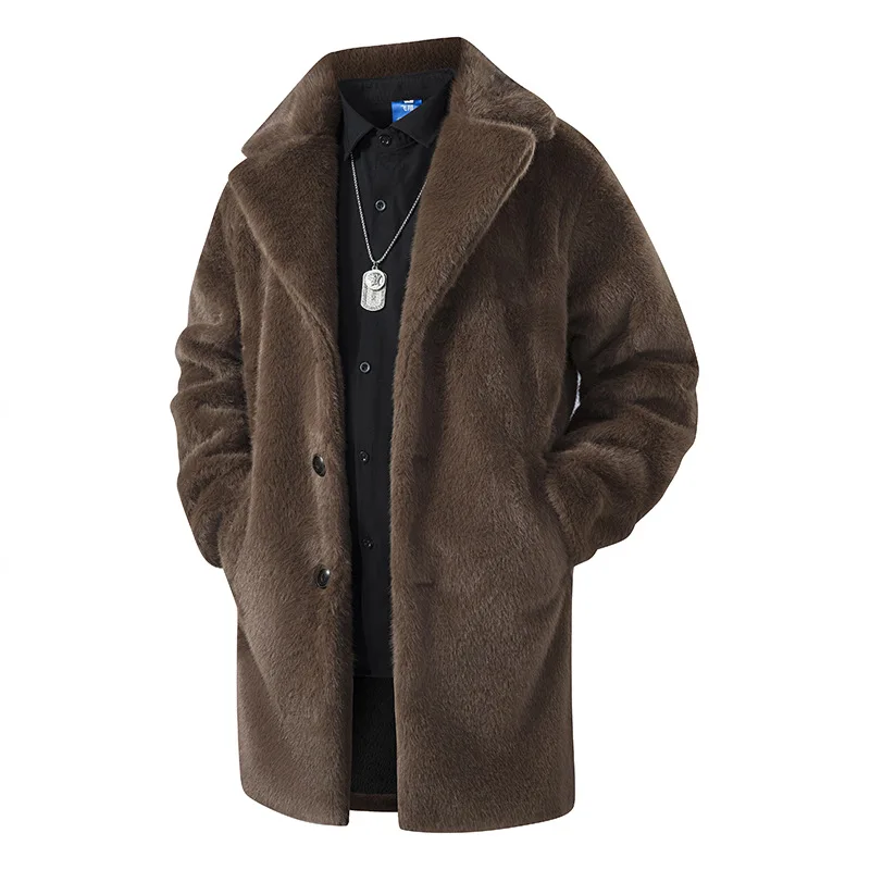 Notch Lapel Coat Men's Loose Fur Collar Winter Casual Outerwear
