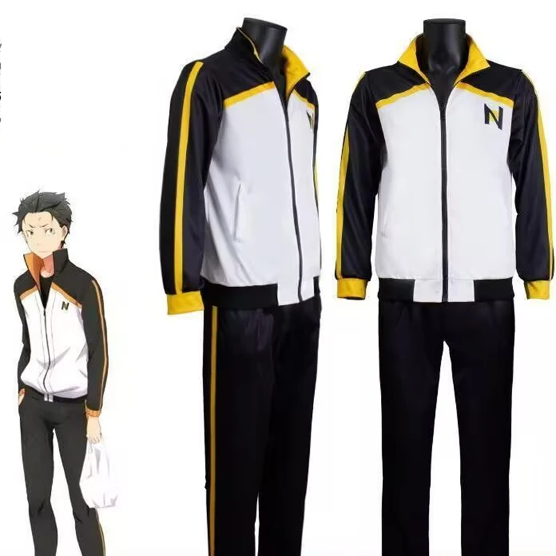 Disfraz de Anime Re:Zero Kara Hajimeru Isekai Seikatsu, Conjunto de Sudadera con Capucha de Natsuki Subaru, Disfraz de Cosplay, Ropa Deportiva para Fiesta de Halloween, Uniforme