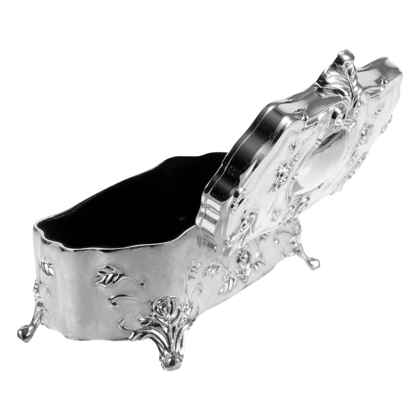 

Retro Carved Jewelry Box Silver Embossed Alloy Metal Trinket Organizer Earring Storage Bracelet Necklace Accessory Household