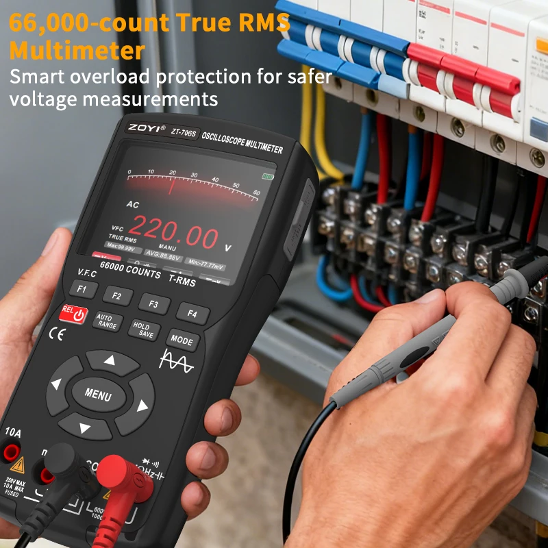 ZOYI ZT-706S 3-in-1 Oscilloscope Multimeter 66000 Counts 50MHz Bandwidth 10MHz Signal Generator for Car/Household Repair