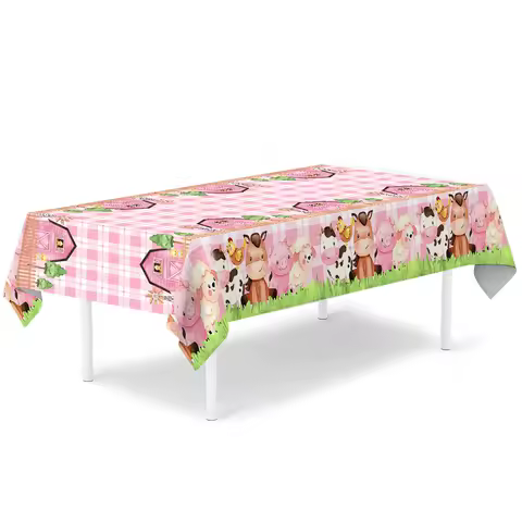 Pink Farm Themed Party Tablecloth Farm Anmial Birthday Party Decorations Kids Jungle Safari Party Supplies Baby Shower Decor