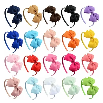 สีทึบ Grosgrain ริบบิ้น Bows เด็กทารกผม Hoop Handmade Double Layer Bowknot ทารก Hairband การถ่ายภาพ Props
