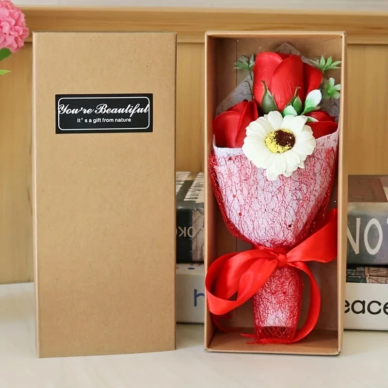 Creative Soap Flower Valentines Day Wife Girlfriend Gift Rose Flower Artificial Soap Small Bouquet Gift Box Set