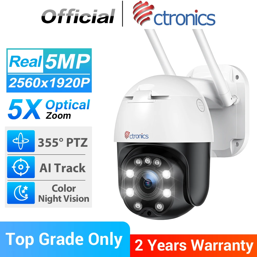 

Ctronics 5MP IP Camera WiFi Outdoor 5X Optical Zoom Dome Onvif Mic PTZ 360 Panoramic CCTV Color Night Vision Human Auto Tracking