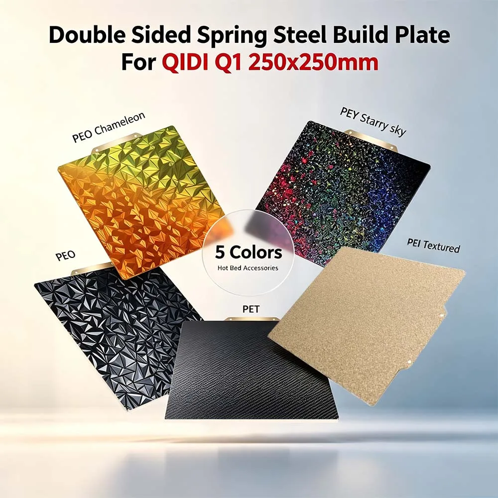 For QIDI Q1 Pro 250x250mm Double Sided Spring Steel Build Plate PEO PET PEI Powder Coated Hot Bed 3D Printer Accessories