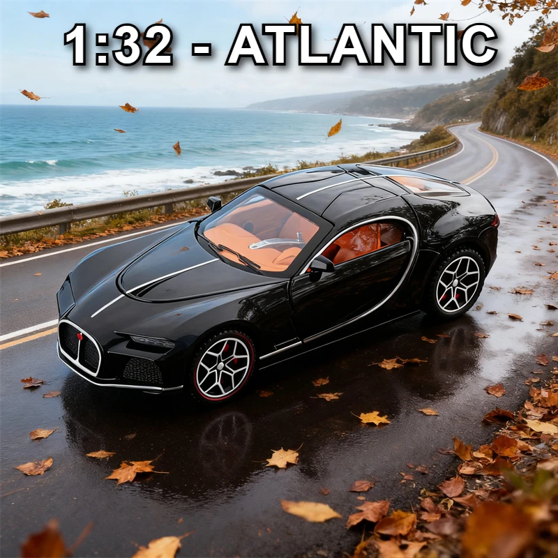 1:32 Bugatti Atlantic Sports car Simulation Diecast Metal Alloy Model car Sound Light Pull Back Collection Kids Toy Gifts