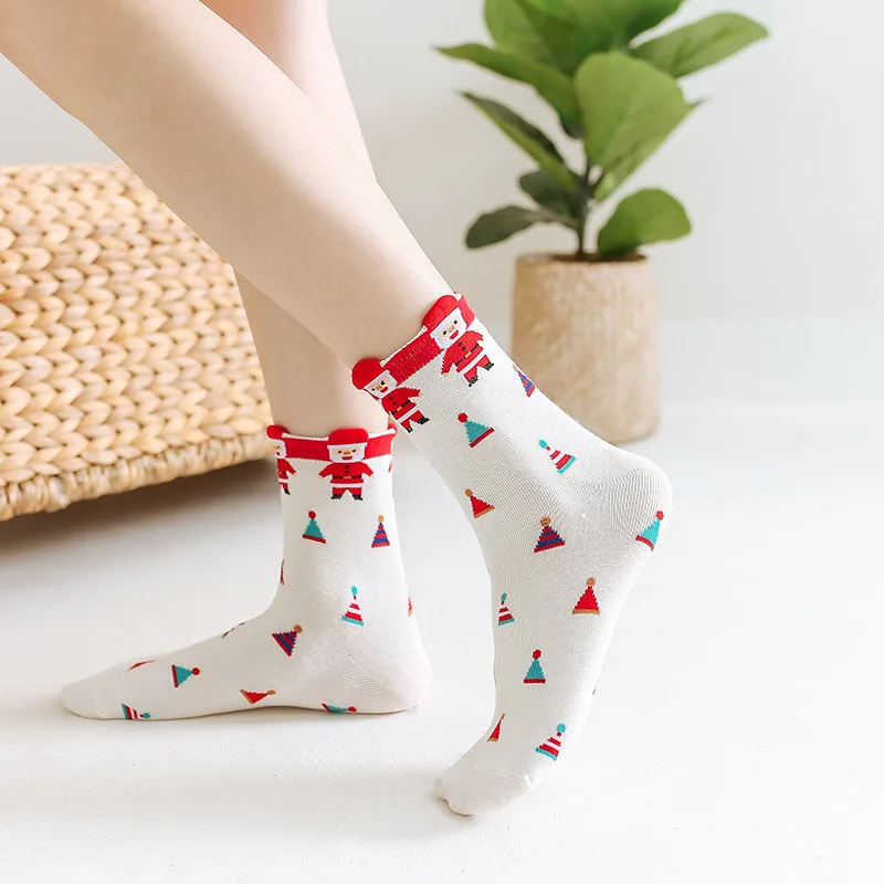 

Women's New Autumn-winter Style Socks - Korean Version, Cartoon Style, Christmas Mid-calf Socks, Red, Festive Gift Long Socks