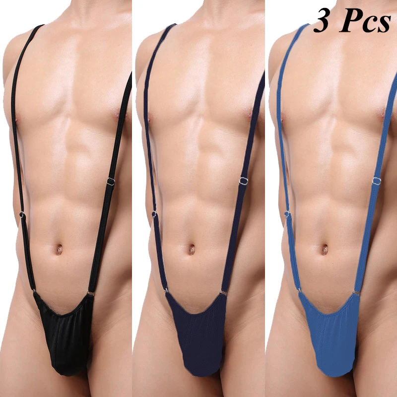 Body Sexy de 3 piezas para hombre, ropa interior ajustable, bragas en forma de V profunda, lencería erótica, Tanga convexo en U con espalda en T