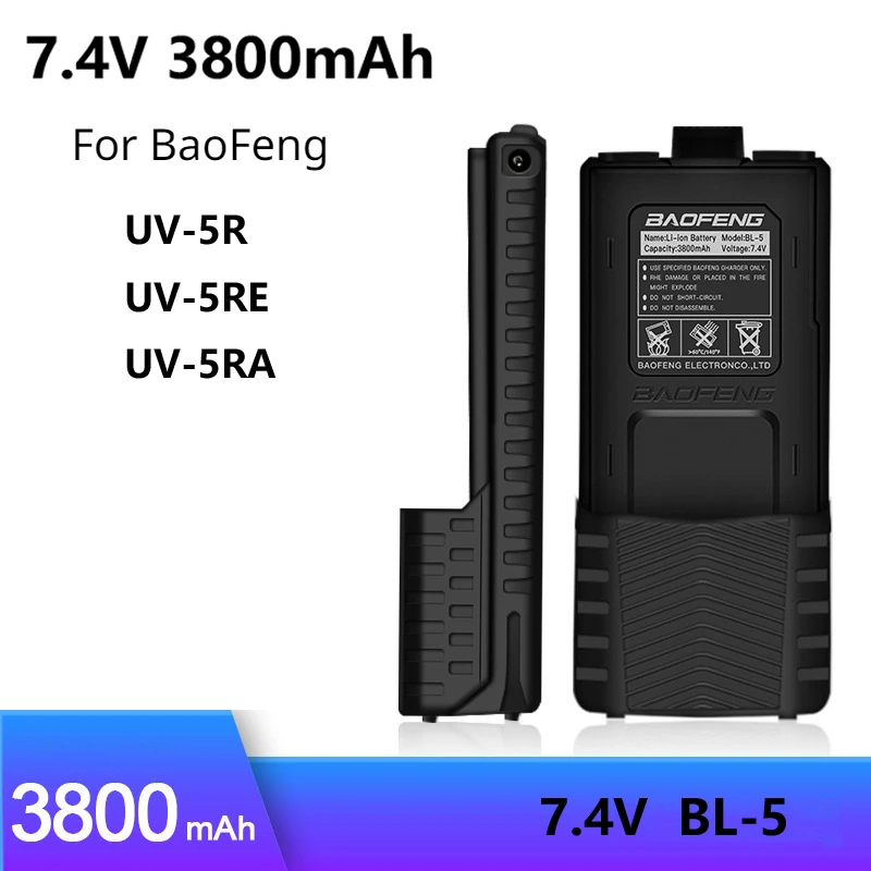 BaoFeng Walkie Talkie Battery UV-5R Plus 7.4V 3800mAh Rechargeable Battery UV5RA Radio Accessories UV5RE BL-5 Extended