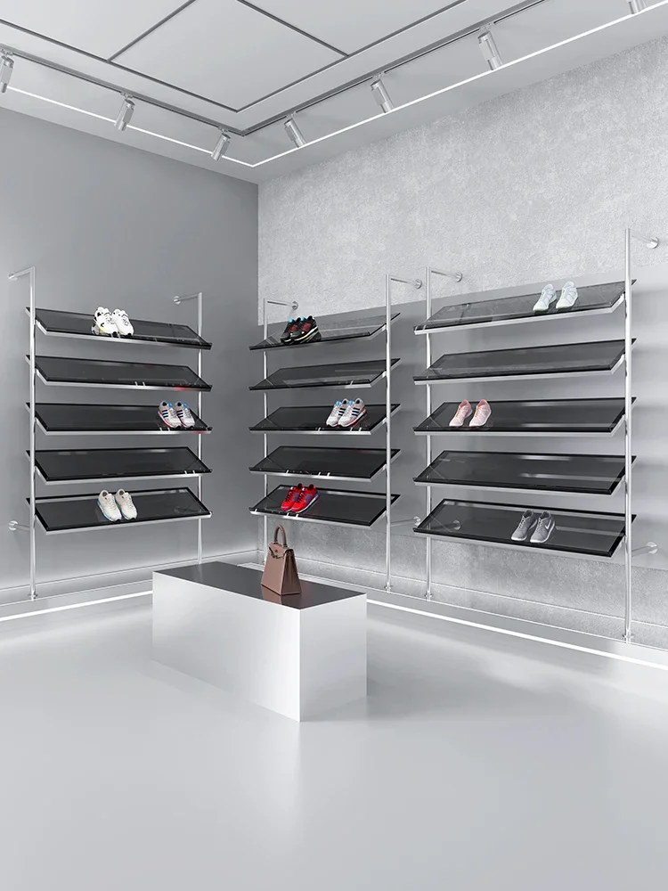 Customized shoe store shoe rack display rack Clothes shop stainless steel shoe rack wall display cabinet children's shoes women'