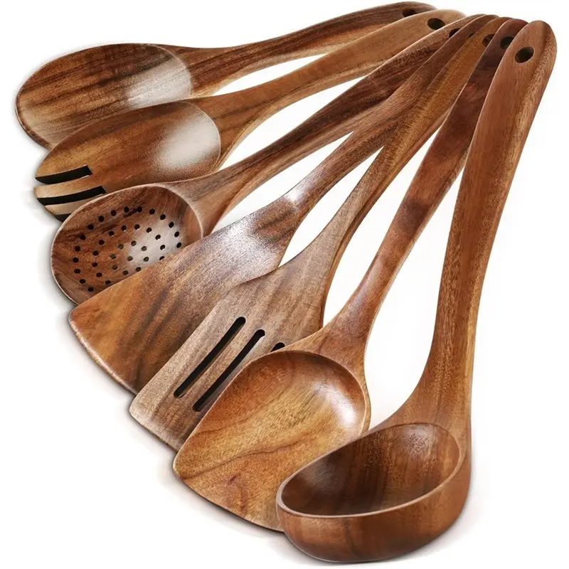 

Retail Wooden Spoons For Cooking-For Cooking Wooden Kitchen Utensils Set Of 7 Pieces, Natural Wood Utensil Set