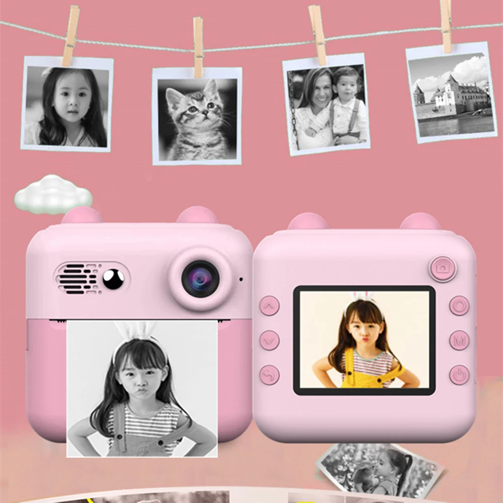 

Камера для мгновенной печати 1080P, портативный мини-фотопринтер для детей с камерой 1200 Вт, экран 2,4 дюйма с 1 рулоном бумаги для печати