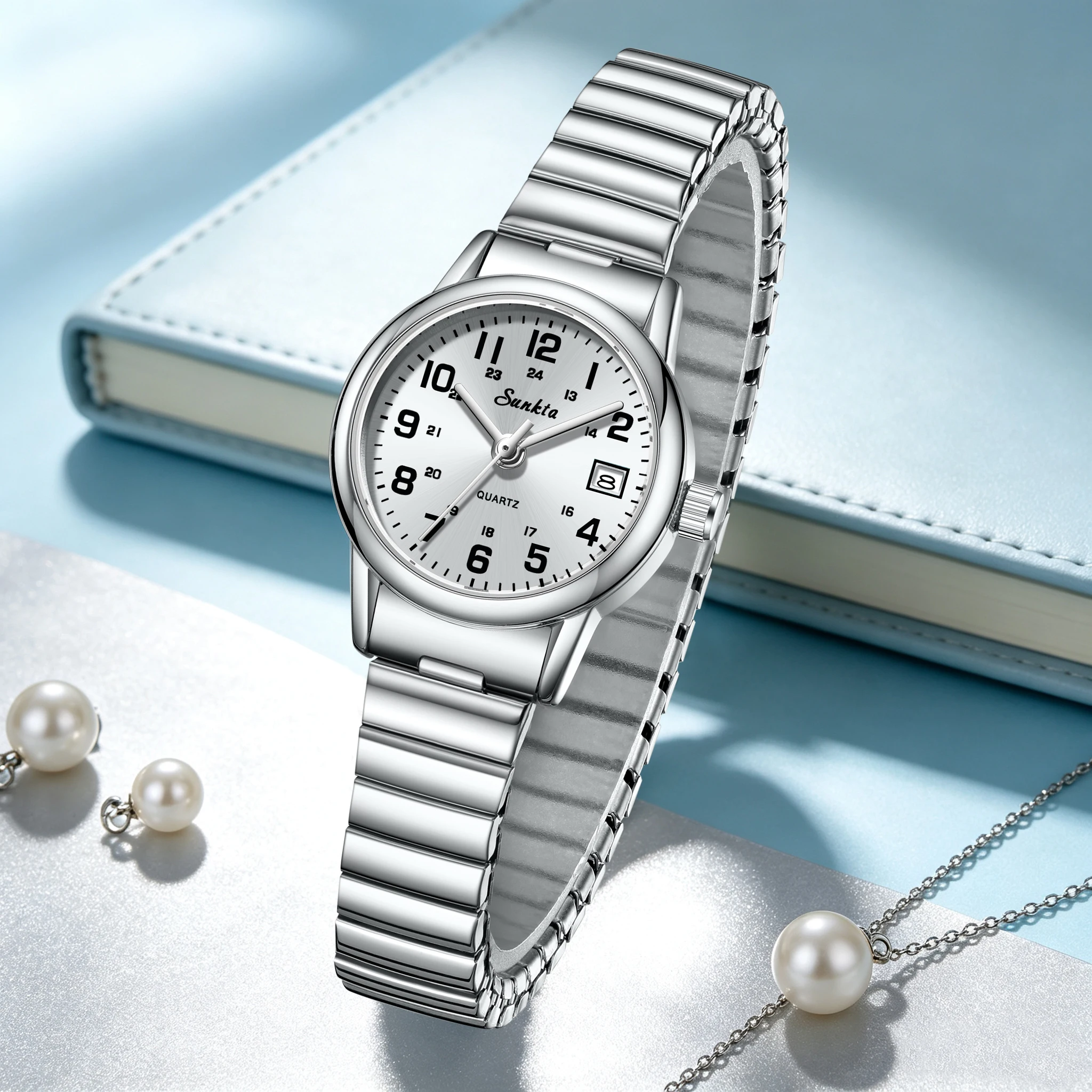 Sunkta Classic Luxury Woman Watch Fashion Elegant Simple Waterproof Slim Ladies Steel Belt Auto Date Quartz Women's Wristwatches