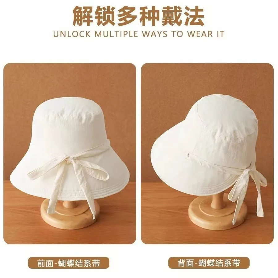 الكورية القوس قبعة بحافة الصيف مقاوم للماء التجفيف السريع حوض قبعة كبيرة حافة قبعة الشمس الإناث الأشعة فوق البنفسجية حماية القبعات للنساء قبعة الشمس