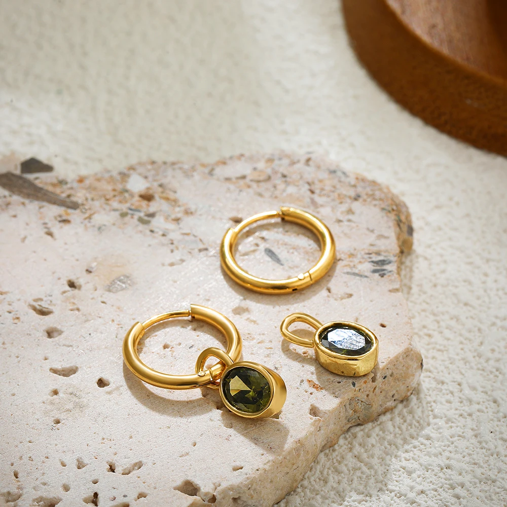 Delicate Multicolored Oval Crystal Dangle Earrings for Women Small Circle Gold Color Hoops Huggie Earring Party Jewelry Gifts