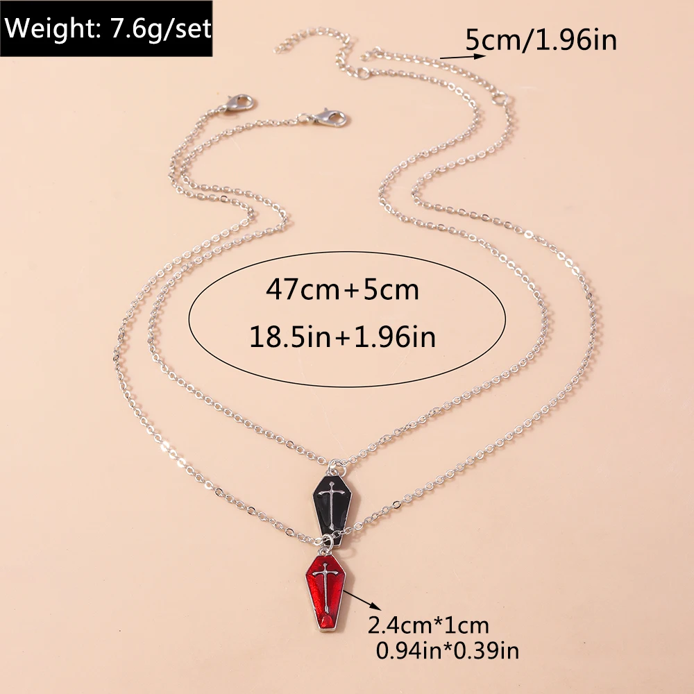 Aihua Nette Emaille Halloween Vampire Kreuz Sarg Freundschaft Paar Halsketten Für Frauen Männer BFF Beste Freundin Halsketten Schmuck – Detail 12