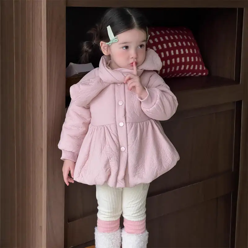 

Детское зимнее хлопковое стеганое пальто, плотное корейское стильное пальто для маленьких девочек, осенне-зимняя повседневная модная верхняя одежда