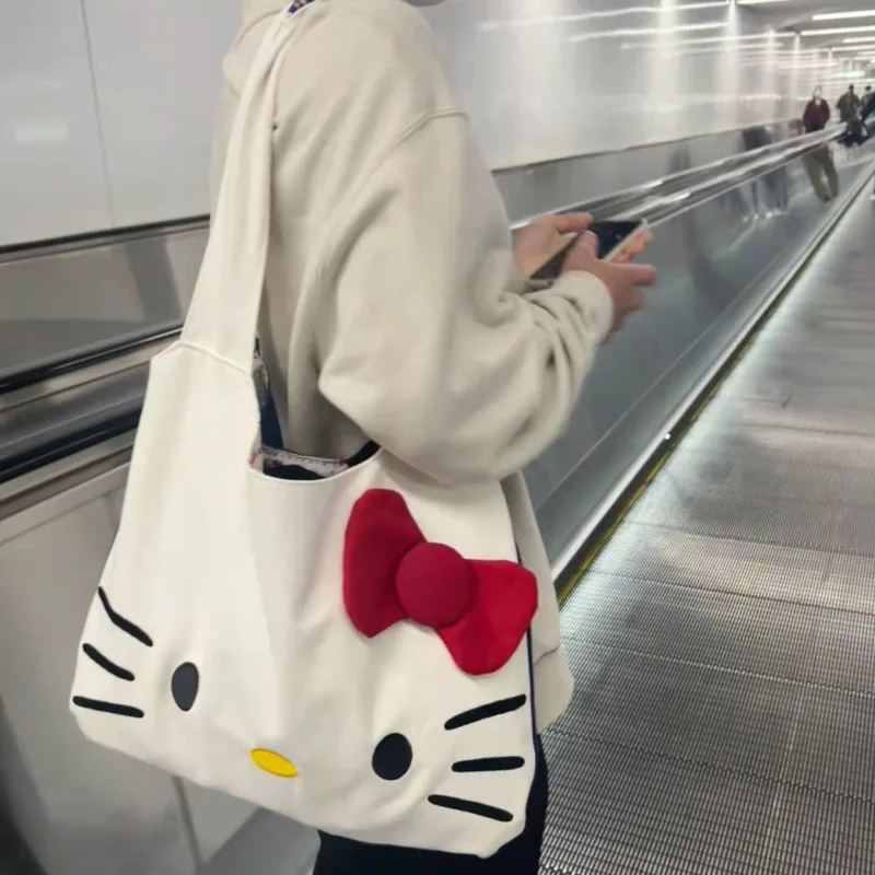 

Hello Kitty New Trend Simple Design Canvas Bag Large Capactiy Shoulder Bag Women Casual Tote Y2k Female Luxury Handbags Cute Bag