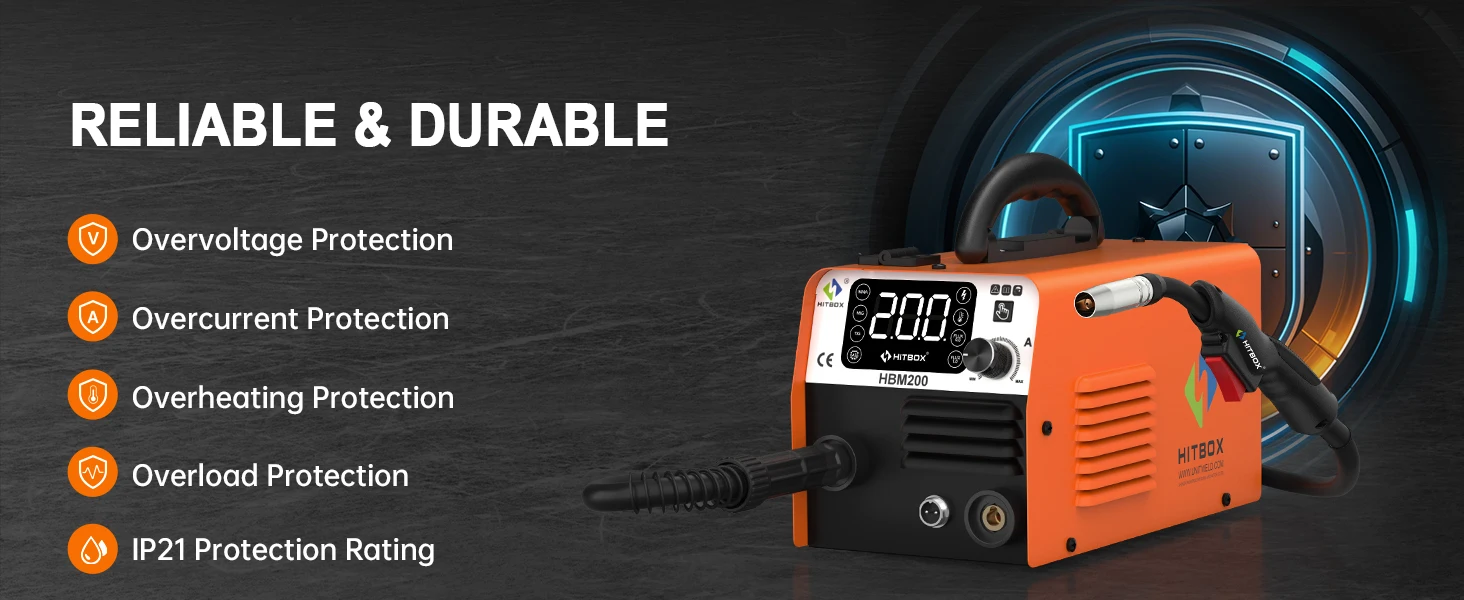 HITBOX HBM200 MIG TIG MMA Welding Machine 3 IN 1 Synergy Inverter Welder Gasless Flux Core Semi-Automatic Soldering Portable Inverter Equipment for Iron Metal Work