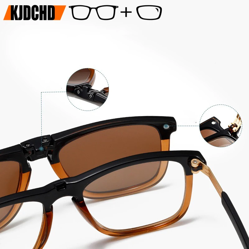 KJDCHD Magnet Clip Prescription Glasses Women Men Driving Polarized Sunglasses Anti Blue Light Myopia  Progressive Eyeglasses