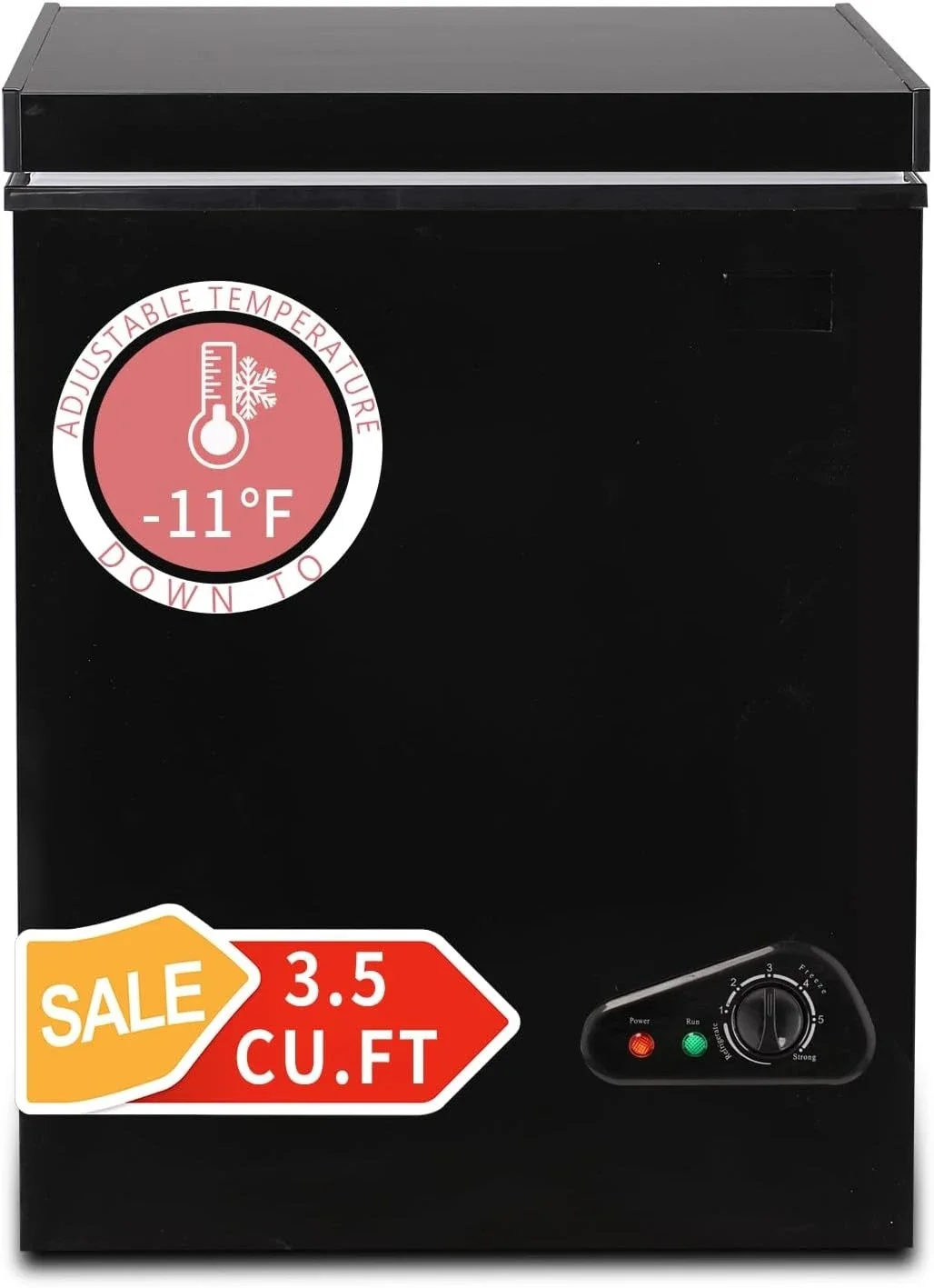 فريزر صدر مدمج 3.5 قدم مكعب مع سلة قابلة للإزالة، فريزر عميق مفتوح بذاته للباب العلوي مع تعديل 7 تروس، أسود (72Q)