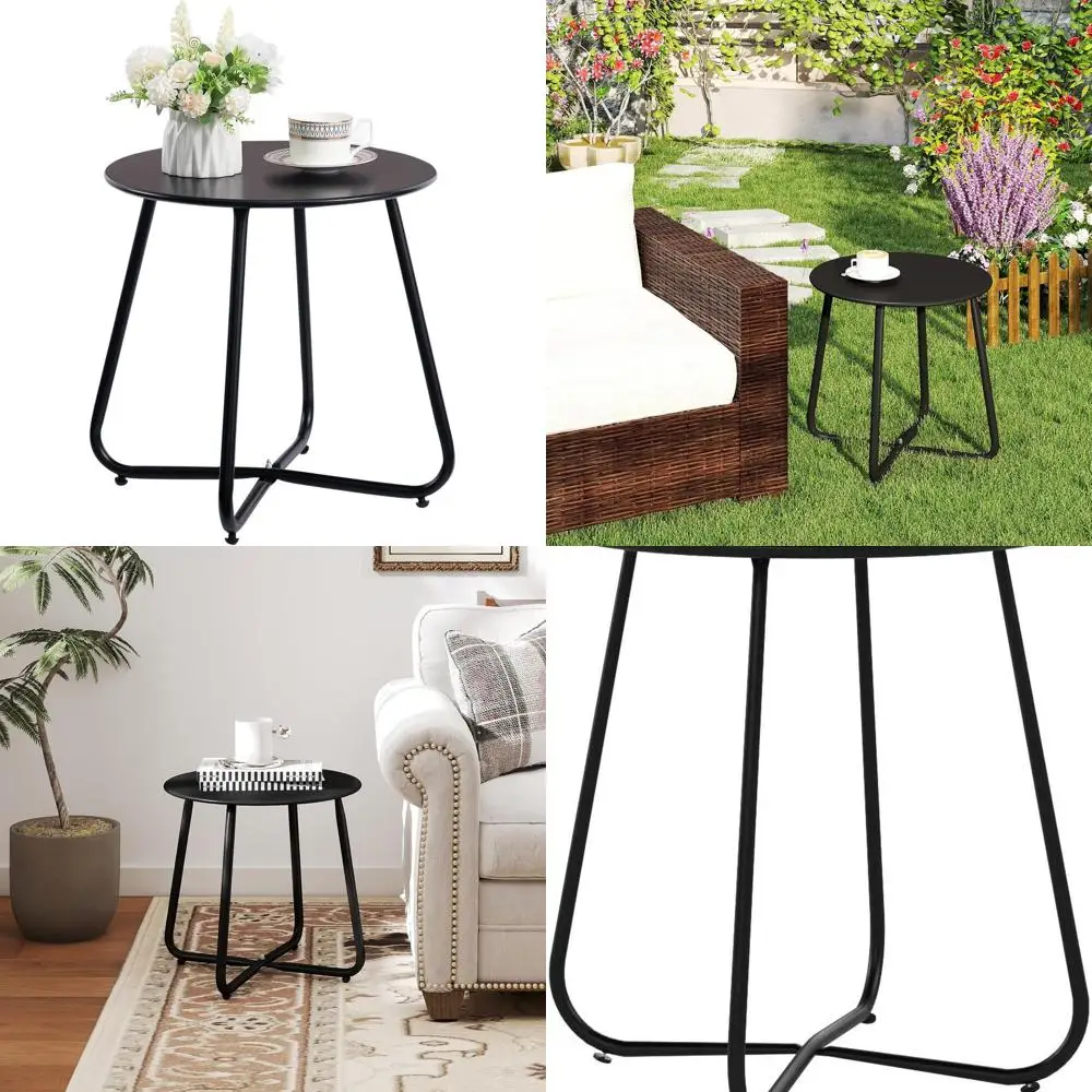 

Portable Outdoor Black Metal Side Table, 17.32 Rust-Resistant Patio Plant Stand for Gardens, Balconies, Living Rooms