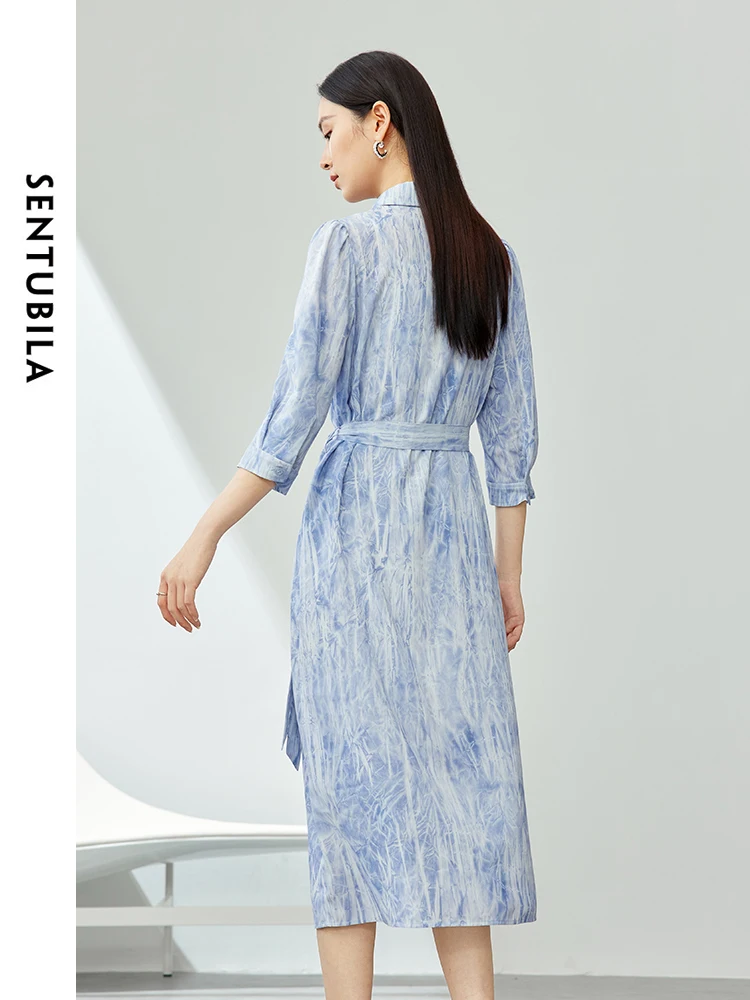 SENTUBILA Lapel Shirt Dress Camisole Dress 2 Piece Set 2024 Summer A-line Three Quarter Sleeve Printed Dresses Suit 141L53818