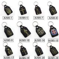 PU Leather KeyChains Saint Christopher Charm Pendants For Men Black Tag Antique Bronze Plated Hook Key Holder Car Key Holder